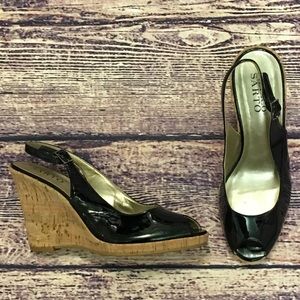 Sz 8 Franco Sarto Black Patent Cork Wedge